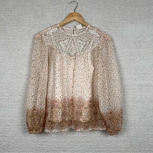 Good Hart Top Womens XS Beige Floral Eyelet Noho‎ Feminine Dainty Floral Cotton
